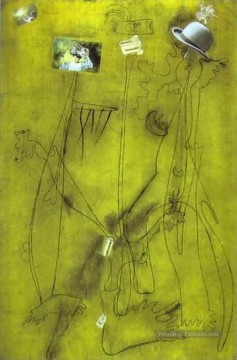 Joan Miró œuvres - Dessin Collage avec un chapeau Joan Miro